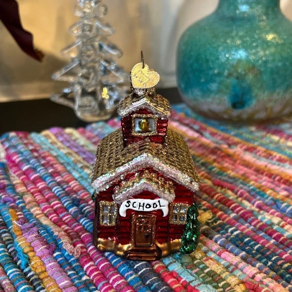 Nordstrom at Home Red Gold Glitter‎ Old School Building Ornament Teacher Gift - Picture 11 of 11